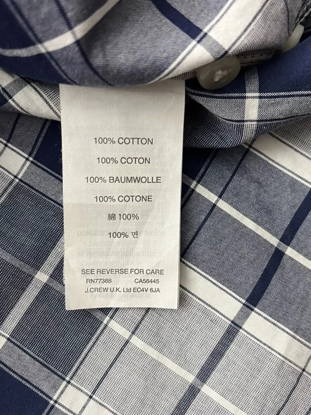 J. Crew Slim Fit Navy Blue Plaid Button Down Cotton Long Sleeve Shirt Size L